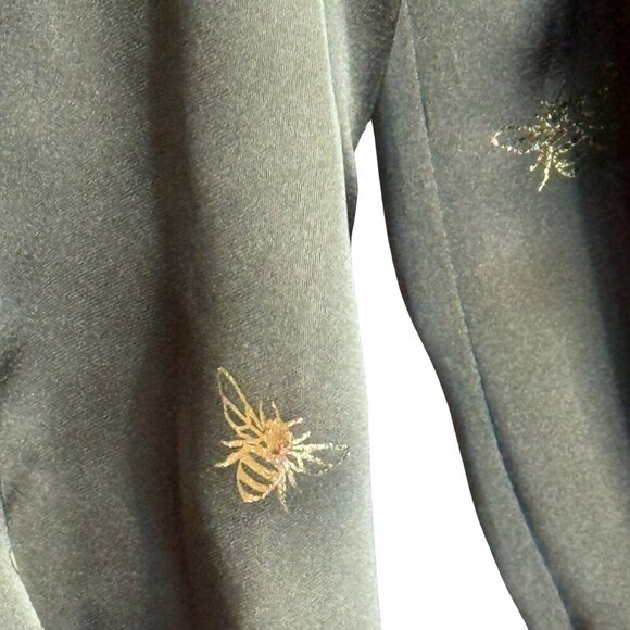 Harper Wren Hunter Green Drop Waist Dress with Gold Metallic Bees - Size Small - Picture 6 of 9